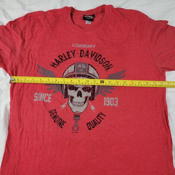 Harley Davidson Legendary Skull Mens Large Graphic Tee Red Shirt Short Sleeve - Picture 6 of 9
